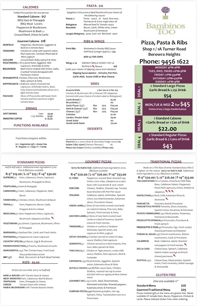 Menu Bambinos Too Pizza, Pasta & Ribs-1